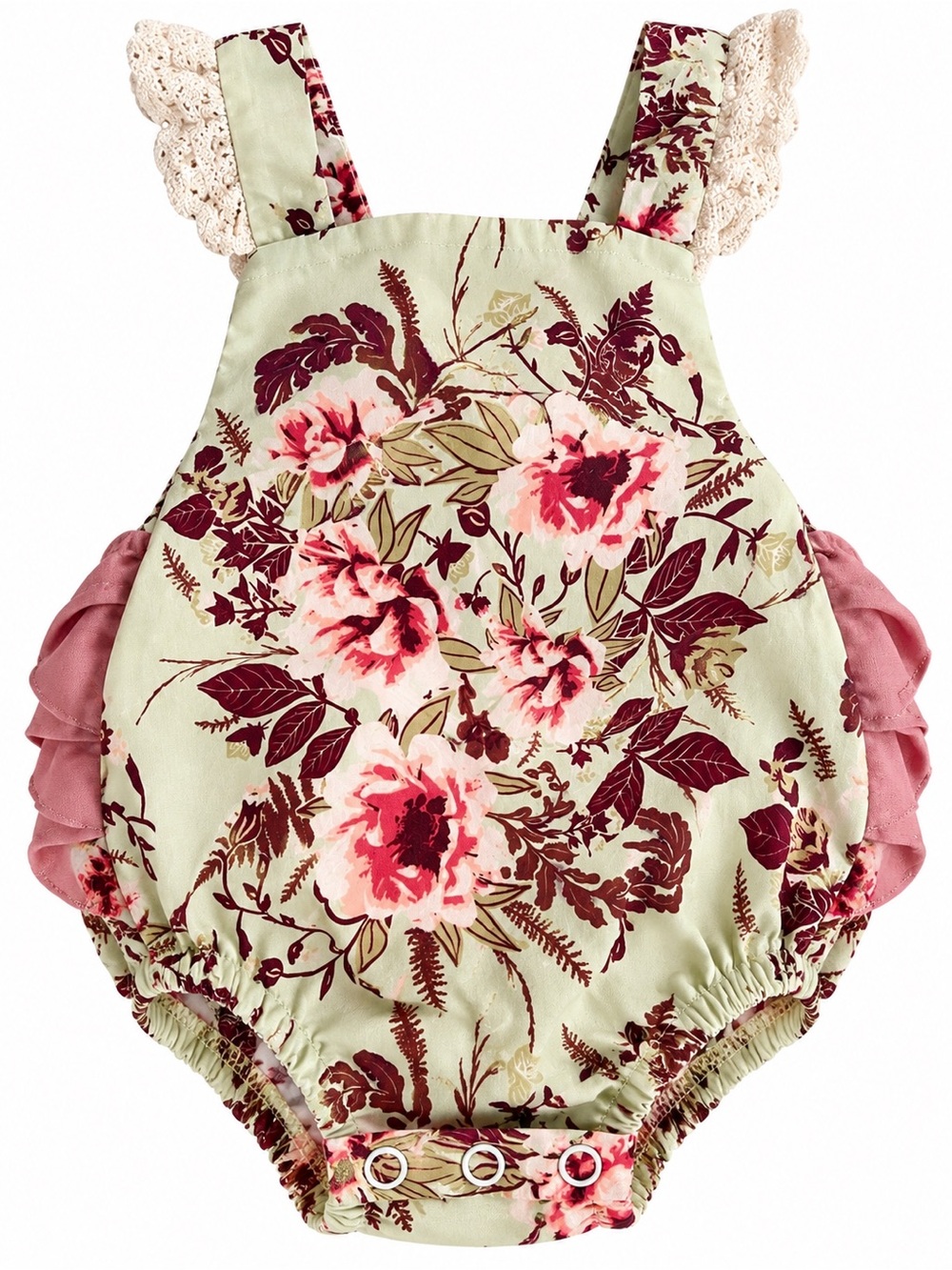 Floral Lace-Trim Diaper Cover in Sage and Dusty Rose by